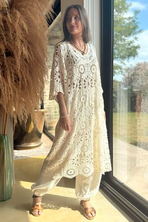 Ibiza Old Town Crochet Dress Vintage Cream